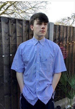 Pale blue check cotton casual 90s short sleeve Adidas shirt 