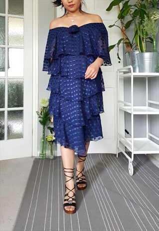 REVIVAL BLUE TIERED FRILL DRESS WITH ROSE