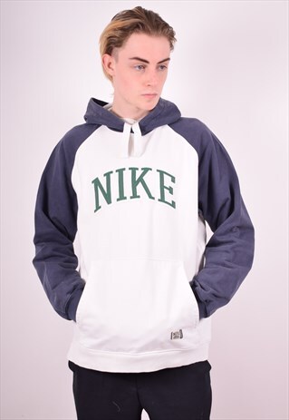 NIKE MENS VINTAGE HOODIE JUMPER MEDIUM WHITE 90S