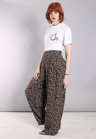VINTAGE 80S PATTERNED HIGH WAISTED CULOTTE TROUSERS