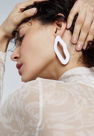 BERNAL ABSTRACT WHITE AND SILVER STUD DROP EARRINGS