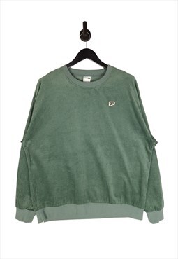 Puma Sweatshirt Size L/XL In Green Men's Corduroy Small Logo