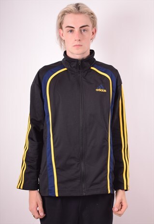 ADIDAS MENS VINTAGE TRACKSUIT TOP JACKET MEDIUM BLACK 90S
