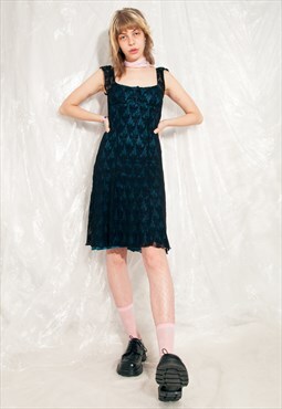 Vintage Dress Y2K Lolita Lace Party Midi in Blue Black