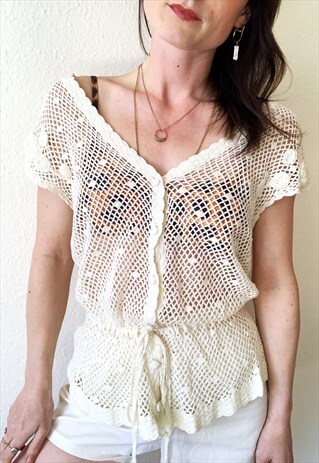 WIDE CROUCHED SHEER SUMMER BEACH BLOUSE