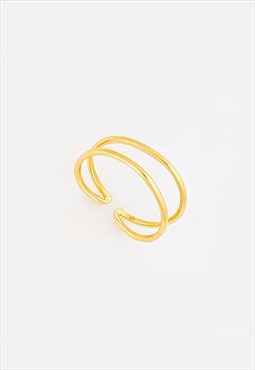 Women's Adjustable Ring With Two Thin Bands - Gold