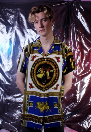 VINTAGE GOLD, WHITE AND BLUE BAROQUE STYLE SHIRT