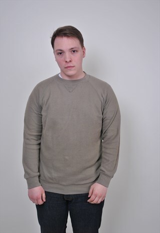 VINTAGE BEIGE SWEATSHIRT, 90S MILITARY WORKER PULLOVER
