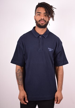 REEBOK MENS VINTAGE POLO SHIRT LARGE BLUE 90S