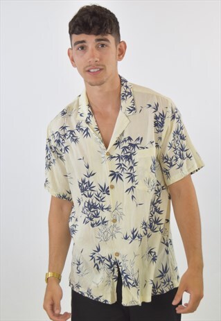 VINTAGE WHITE BLUE HAWAIIAN 90S PATTERNED SHIRT