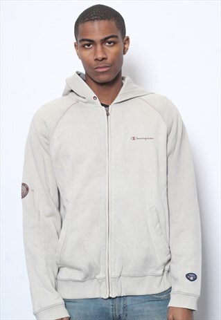 VINTAGE CHAMPION SPELL OUT LOGO HOODIE BEIEGE