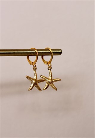 STAR FISH CHARM HOOPS - GOLD