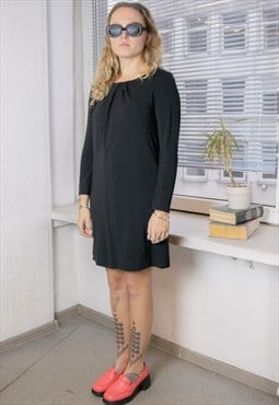 Vintage 80's Black Midi Long Sleeved Dress