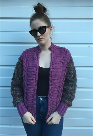 WOMENS VINTAGE 80S CARDIGAN MULTICOLOURED JACKET JUMPER
