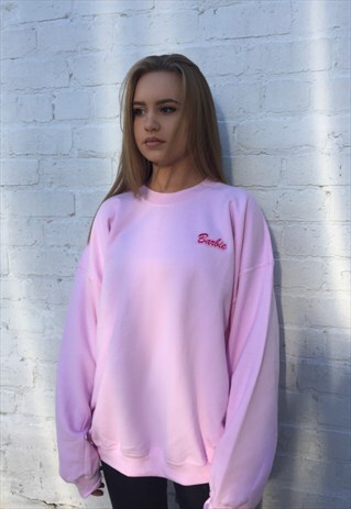 BARBIE OVERSIZED BAGGY JUMPER PINK FLEECE SWEATER SWEATSHIRT