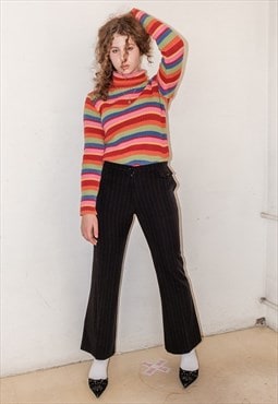 Y2K Vintage striped flowing trousers in black