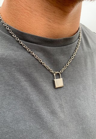MINI PADLOCK PENDANT NECKLACE CHAIN- SILVER