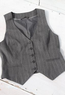 Vintage grey striped chic tweed buttoned vest top.