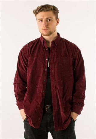 VINTAGE 90S RED CORDUROY SHIRT XL
