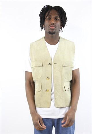 VINTAGE FAY SUEDE BEIGE SLEEVELESS JACKET