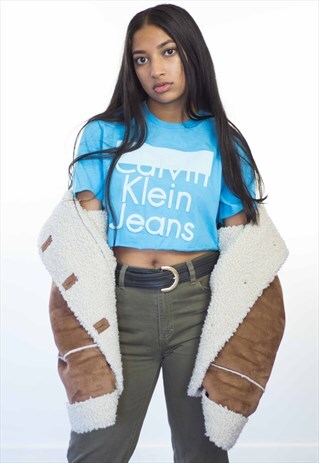 NEW VINTAGE CK CALVIN KLEIN LOGO REWORKED CROP TOP 90S L 3