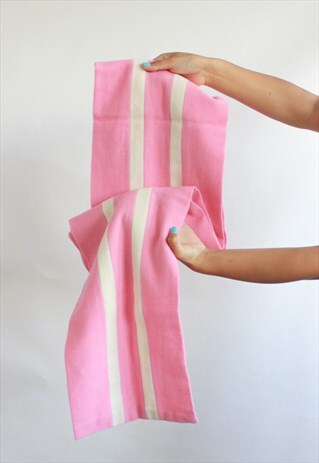 VINTAGE Y2K BABY PINK STRIPED CREAM WOOL SCHOOL BOY SCARF