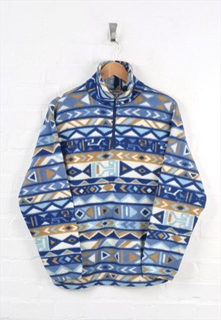 VINTAGE FLEECE 1/4 ZIP AZTEC PATTERN BLUE SMALL