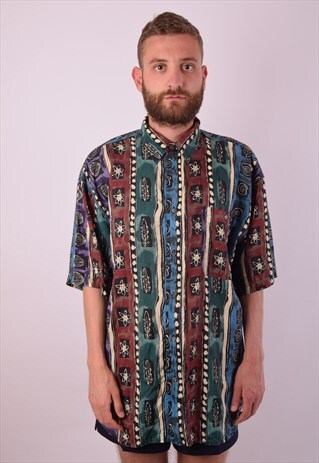 VINTAGE SILK FESTIVAL PRINT SHIRT SIZE XL (451)