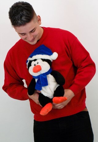 VINTAGE LARGE 3D PENGUIN CHRISTMAS JUMPER
