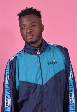 VINTAGE DIADORA NAVY AND TEAL TRACK JACKET