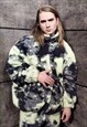 TIE-DYE FLEECE BOMBER HANDMADE CAMO SPORTS JACKET IN GREEN