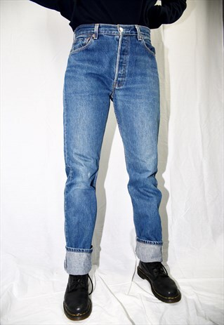 VINTAGE MEDIUM BLUE WASHED HIGH WAISTED 501 JEANS 069