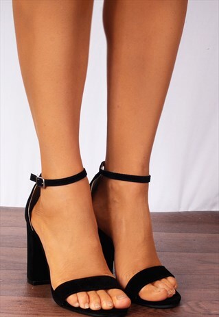 BLACK BARELY THERE ANKLE STRAP STRAPPY SANDALS HIGH HEELS