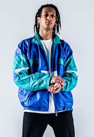VINTAGE 90S JAKO SHELL-SUIT JACKET IN BLUE/TURQUOISE
