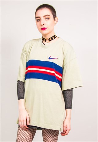 NIKE VINTAGE 90'S BEIGE GREEN STRIPED T-SHIRT