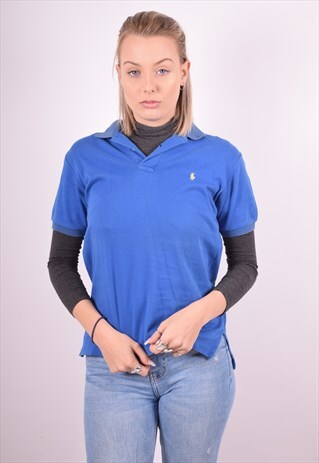 POLO RALPH LAUREN WOMENS VINTAGE POLO SHIRT XL BLUE 90S