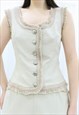 90S VINTAGE CREAM TASSEL TROUSERS & BLOUSE CO-ORD