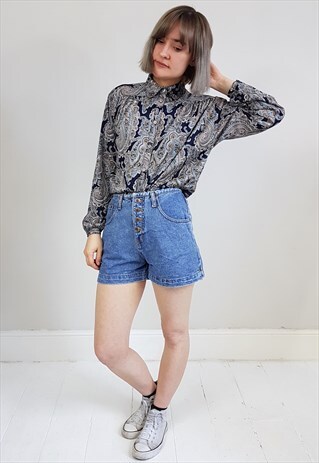 VINTAGE 70'S NAVY BLUE PAISLEY BLOUSE