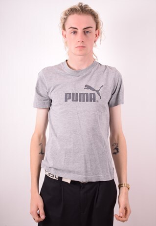 PUMA MENS VINTAGE T-SHIRT TOP SMALL GREY 90S