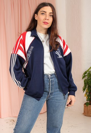 VINTAGE 80S ADIDAS TRACK JACKET IN BLUE