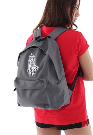 GREY BACKPACK WITH WOVEN PATCH