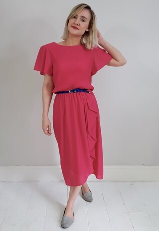 VINTAGE 80'S PINK PLEATED FRILL DRESS