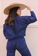 NEW HANDMADE NAVY BLUE PRINT CROPPED BOLERO JACKET