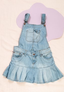 Vintage Dungaree Skirt Y2K Convertible Pleated Mini Dress