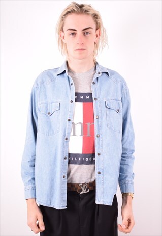 MENS VINTAGE DENIM SHIRT MEDIUM BLUE 90S