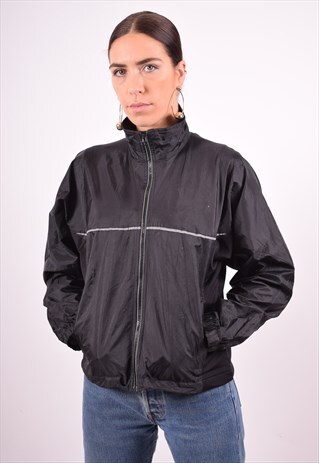 REEBOK WOMENS VINTAGE TRACKSUIT TOP JACKET LARGE BLACK 90'S