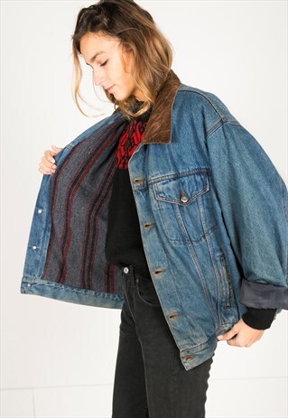 VINTAGE 80S ORIGINAL WRANGLER LINED DENIM JACKET / 3110