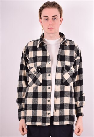 MENS VINTAGE FLANNEL SHIRT XL BLACK CHECK 90S