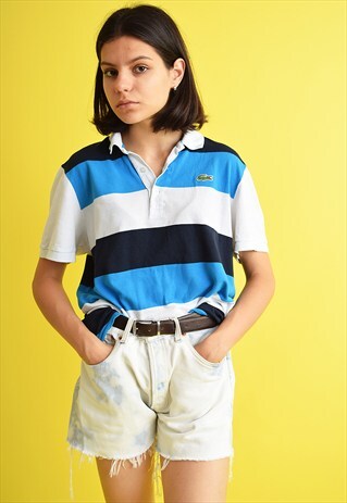 90'S RETRO ATHLEISURE STRIPED LACOSTE POLO T-SHIRT TOP