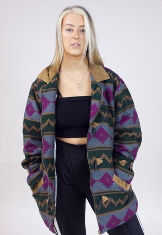 VINTAGE 90S PATTERNED HEAVY WOOLEN JACKET